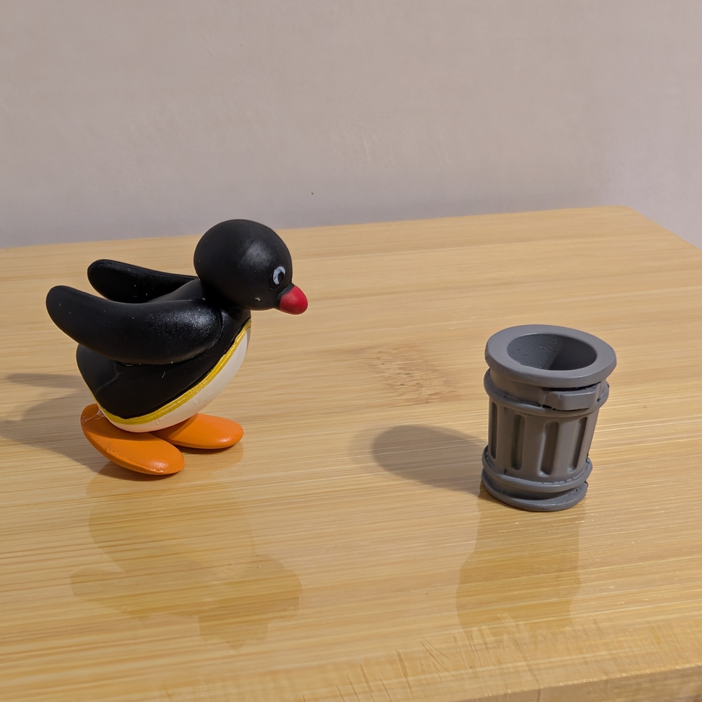 Pingu With Grey Trash Bin Figurine